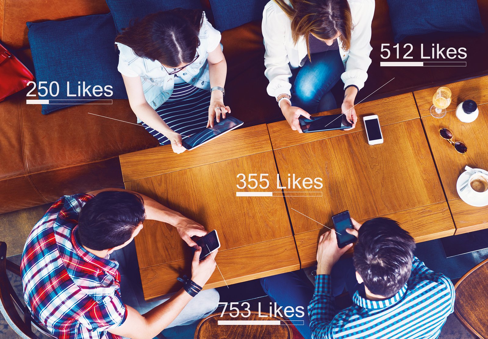 Group of people counting likes